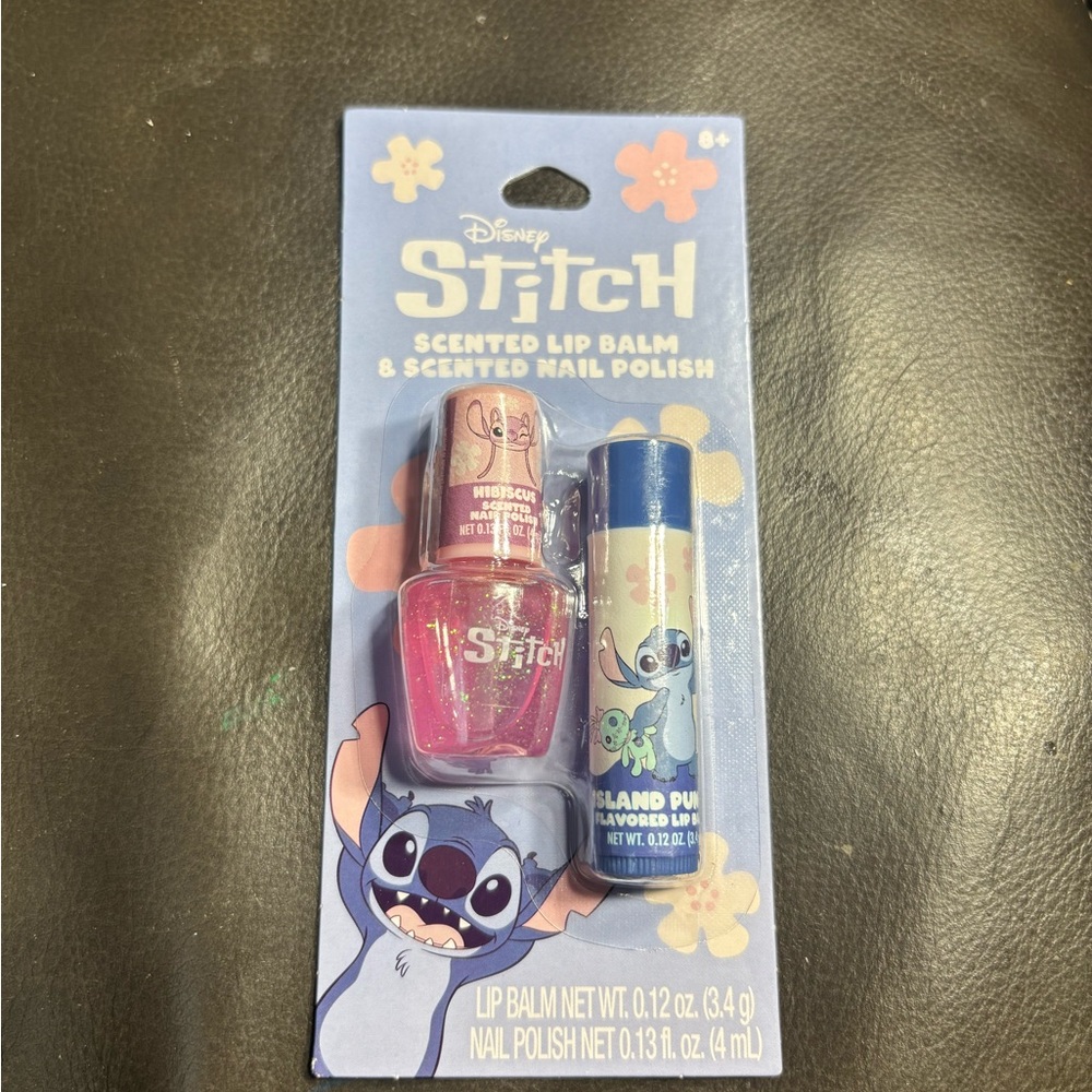 New Disney Stitch Lip Balm & Glitter Nail Polish — Blue and Pink